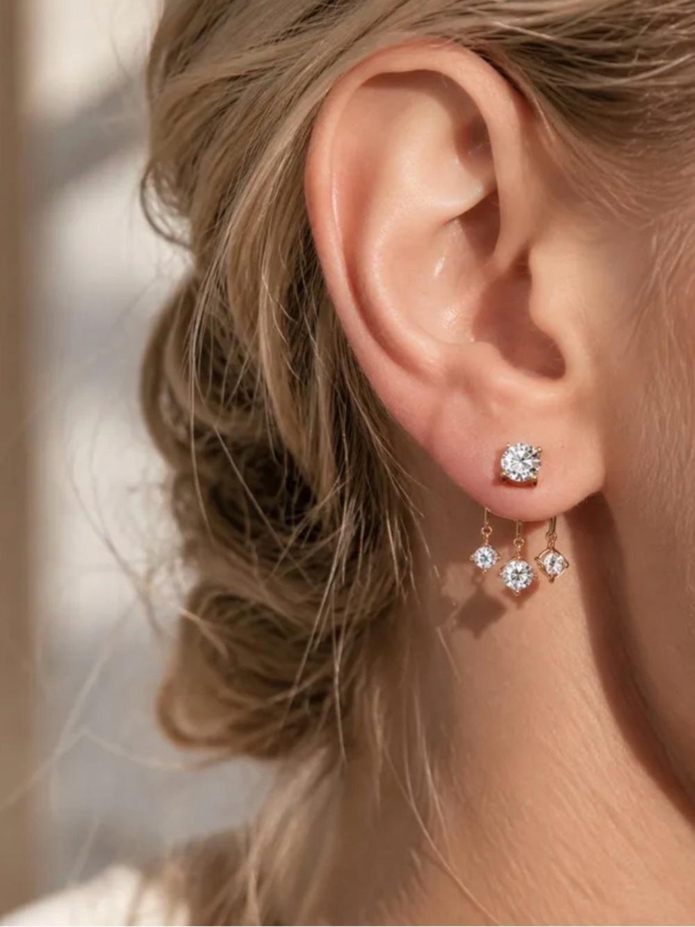 18k Gold Plated Stainless Steel Cubic Zirconia Drop Stud Earrings